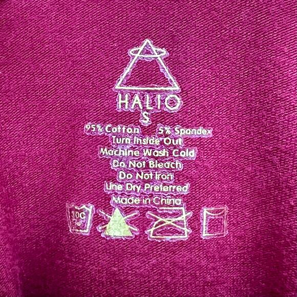 Halio | Casual Hooded T-Shirt Drawstring Hem Long Sleeve Maroon Red Small - Picture 7 of 8